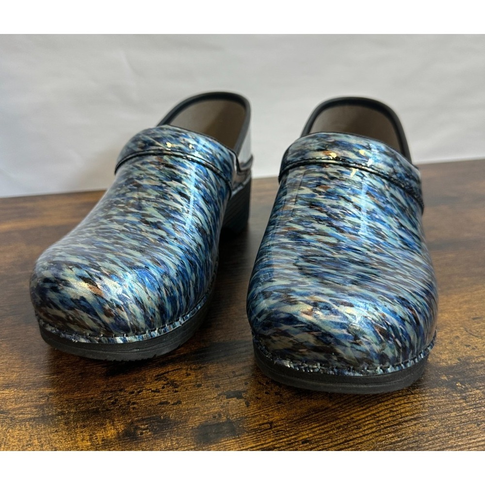 Dansko LT Pro Women 39 Blue Waves Patent Leather Clogs Slip Resistant - Picture 13 of 14